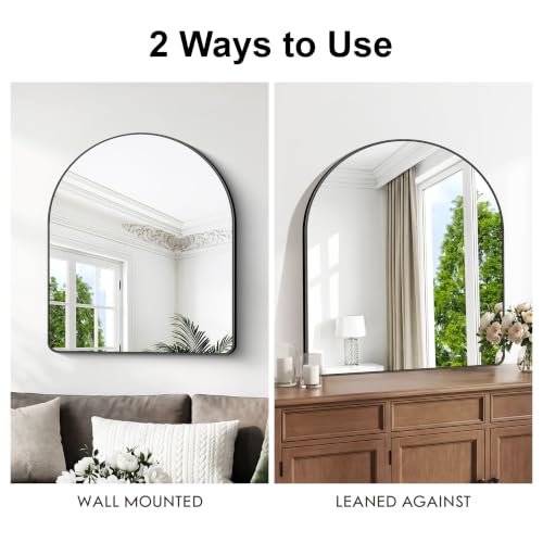 Image of BONEWEI Arched Wall Mirror,36x40 inch Black Arched Mirror Bathroom,Vanity Mirror for Over Sink Metal Frame,Tempered Glass Arch Mirrors for Bedroom,Entryway,Living Room,Home Decor Shatter-Proof