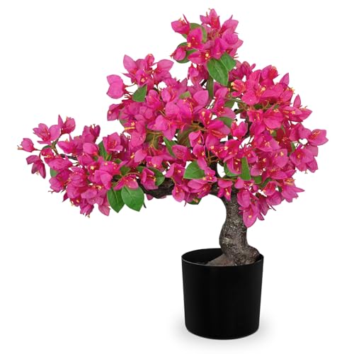 Briful Artificial Bougainvillea Flower Plant 20.8' Bougainvillea Bonsai Tree with Black Pot Silk...