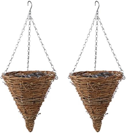 DOITOOL 2Pcs Rattan Hanging Planter Baskets Cone Shaped Woven Hanging Flower Pot Wicker Ceiling Plant Pot Wall Flower Baskets for Indoor Outdoor Home Garden Decoration