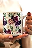 white Wild Rose Tasarım Kupa Bardak - Porcelain + Ceramic Coffee Mug - 330 ml - 11 Ounces - Express Shipping - Gift - Cup