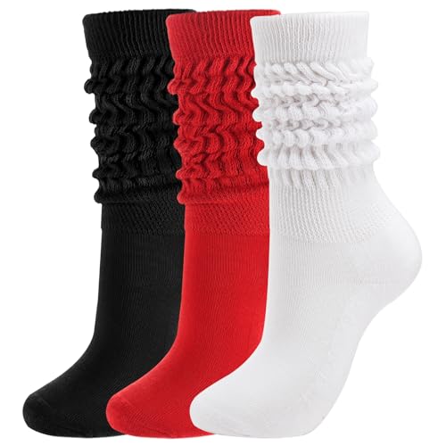 Forwe 3 Pairs Slouch Socks for Women Size 9-11 Soft Extra Long Scrunch Knee High Boot Socks