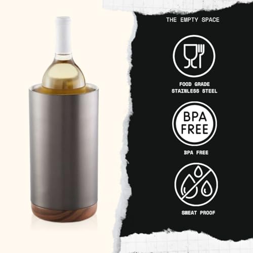 Image of The Empty Space Premium Stainless Steel Double Wall Wine Cooler - Fits Most Standard Sized Bottles. Designed to Keep Bottles Colder for Longer, BPA-Free Designer Barware. Elegant Champagne Chiller