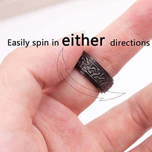 Yomlry Celtic Fidget Ring 6/8Mm Spinning Anxiety Ring Anti-Anxiety Celtic Knot Floral Rings Stress Relieving Fidget Rings For Anxiety For Women Men Engagement Promise Band Spinner Rings 8Mm Black 12 #TOP2