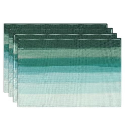 Emvency Farmhouse Placemats Set of 4, 12x18 Inch, Abstract Teal Striped