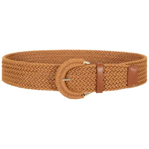 Image of SANSTHS Women Wide Woven Belt for Dresses Fashion Rattan Braided Waist Belt Straw Raffia Boho Belt for Jeans