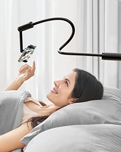 Saiji Gooseneck Phone Holder For Bed[Upgrade Clamp], 360° Rotate Support Rod One-Hand Adjustable Cell Phone Holder, Flexible Long Arm Cell Phone Stand, Compatible With All 4.7-7" Devices(Black) #TOP5