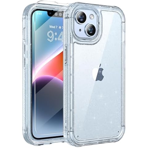 LOTUNY Designed for iPhone 14 Case/iPhone 13 Case 6.1",[Never Yellowing],2 X 9H Screen Protector,Full-Body 14/13 Bumper Phone Case Cover with Military Drop-Proof Protection,Blink Clear Cover