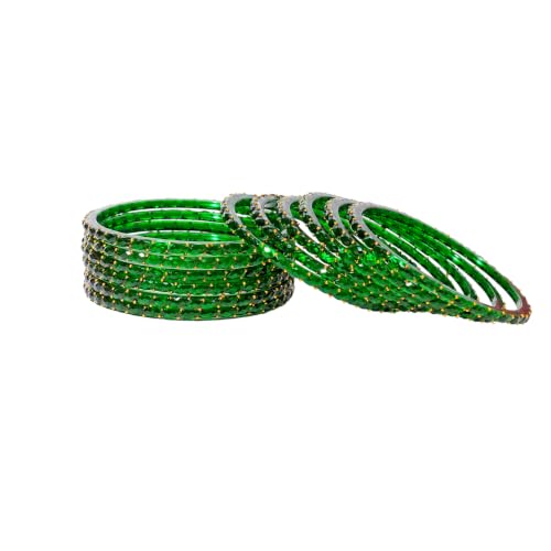 Image of Glass Bangles Set for Women | Raindrop Design Bangles with Crystal Embellishments | Traditional Indian Wedding & Glass Bangles for Women | Pack of 12