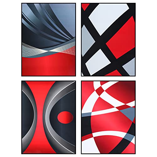 4 Pieces Multi-Colors Stripe Poster Prints Unframed Abstract Wall Art Modern Abstract Wall Art Abstract Art Prints Paper Art Posters For Wall Home Decoration (Red Silver And Black,11.8 X 15.7 Inch) #TOP20