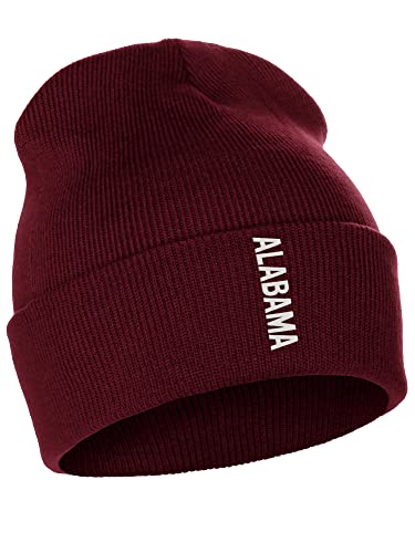 Daxton Vertical USA Cities Cuffed Beanie Winter Knit Hat Skully Cap Alabama Burgundy White