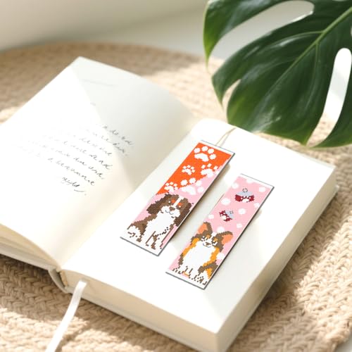 Image of FREEBLOSS 12 Set Cross Stitch Bookmark Kits Colorful Pet Pattern Stamped Cross Stitch Kit 11CT Embroidery Kit with Instructions for Beginners 8 * 2.4inch