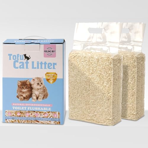 FEELING BEST Tofu Cat Litter 11.2LB(5.6lb×2bag) Clumping, 100% Natrual Raw Materials, Clumping,Flushable,Ultra Absorbent and Fast Drying,Solubility in Water,Really Dust-Free,Less Scattering