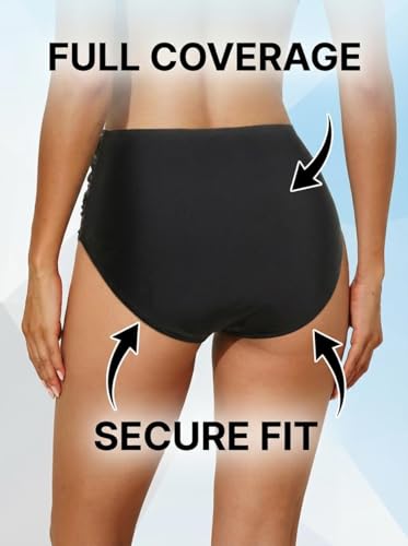 Image of Tempt Me Women High Waisted Bikini Bottom Retro Ruched Swim Bottom Shirred Tankinis Brief