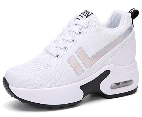 AONEGOLD Sneakers Wedges Trainers for Women Running Shoes Gym Fitness Walking Sports Lace Up Casual Shoes (White,3.5 UK)