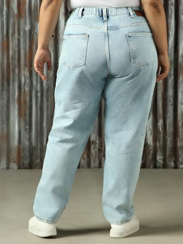 Image of High Star Women Cotton Washed Mom Fit Casual High-Rise Jeans