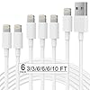 Paquete de 6 cargadores de iPhone con certificación MFi de Apple (3/3/6/6/10 pies), cable Lightning de carga rápida compatible con iPhone 14/13/12/11 Pro MAX/XR/XS/8/7/Plus/6S/SE/iPad más