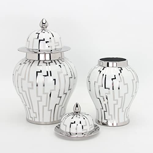 Robmet Decorative Ceramic Ginger Jar With Lid, Flower Vase European Luxury Temple Jar, Traditional Porcelain Vase Home Decoration Table Center Piece (Size : Large) #TOP4