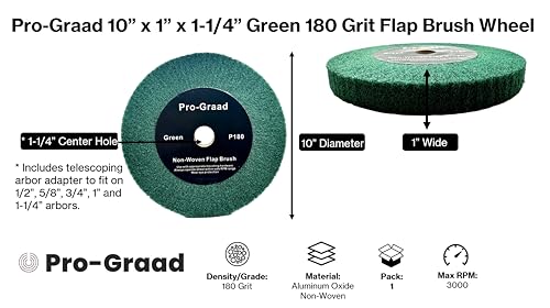 Image of 10 inch x 1 inch Green P180 Non-Woven Bench Grinder Polishing Burnishing Satin Finishing Flap Brush Wheel for Aluminum Copper Metal Golf Club Refurb, Compatible for 1 /2 inch, 5 /8 inch, 3 /4 inch, 1-1 /4 inch Shaft