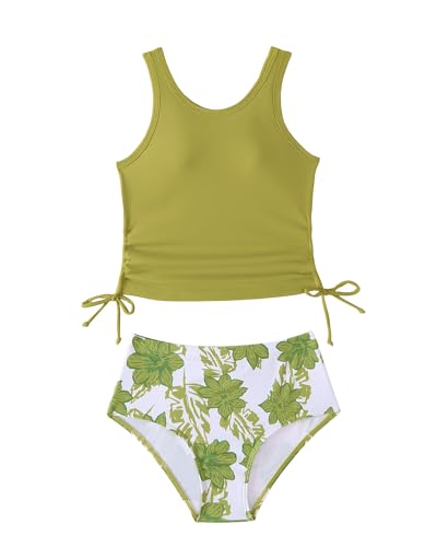 Image of YOURUIKEY Girls Tankini Swimsuit 2 Piece Halterneck Bathing Suit Adjustable Straps and Removable Bra for Girls and Teen 7-16Y
