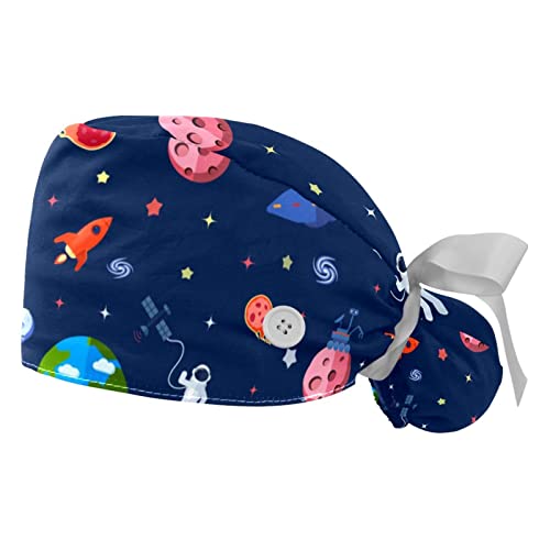 Chapeau de travail respirant JDEZ lot de 2 calots bouffants imprimé espace