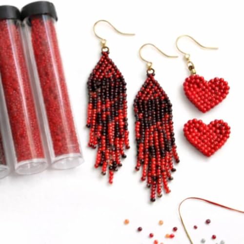 Image of Beadsnfashion Preciosa Seed Beads Tube Combo, 4 Red Finish Color Size 11 /0 (2 MM) for Beading, Jewellery Making, Embroidery, Bracelets, Necklace and Craft Projects