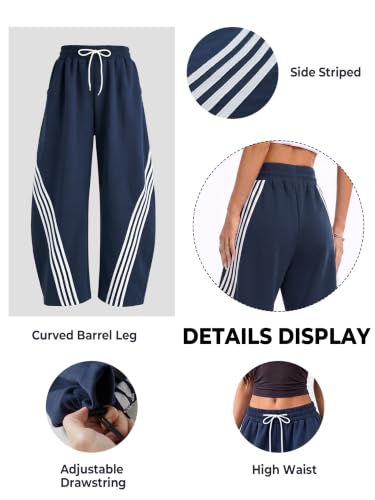 Image of EMMIOL Women's Y2K Baggy Barrel Striped Sweatpants High Waisted Wide Leg