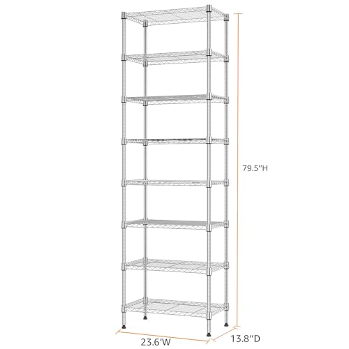Image of M MZG 8 Tier 2000 lbs Storage Rack Metal Wire Shelving Unit, Storage Standing Shelf Organizer for Laundry Bathroom Kitchen Pantry Closet Garage Utility Room, Chrome 13.8 inch D x 23.6 inch W x 79.5 inch H