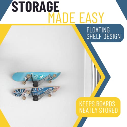 Koova 2 Skateboard Wall Mount Rack Holder | Creative Deck Display | Home Or Garage Longboard Storage | Scooter Hanger | Easy Install - Hardware Incl. | Heavy Duty Powder Coated Steel Frame | Usa Made #TOP3
