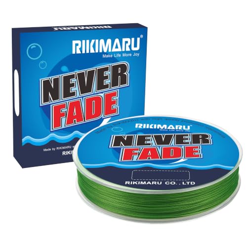 Rikimaru Never Fade 8X Braided Fishing Line 10-80LB 150-600Yds (150yds-Bright Green, 60LB-0.40mm(8 Strands))