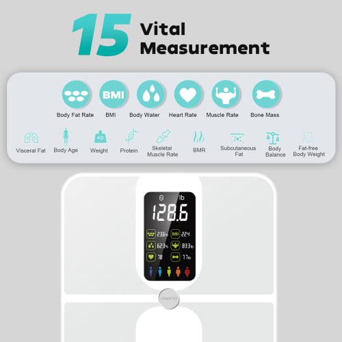 Scale For Body Weight, Chwares Smart Weight Scale With Large Lcd Display Usb Rechargeable Digital Bathroom Scale With Body Fat 15 Metrics Body Composition Analyzer For Bmi Heart Rate 400Lb, White #TOP2