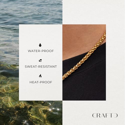 CRAFTD | Gold Wheat Link Chain | Durable 18K Gold & 316L Stainless Steel | Waterproof, Heat & Sweat Resistant | Gifts for Men | Men's Jewelry |3