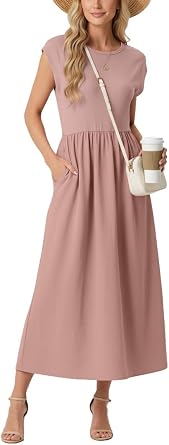 GRECERELLE Womens 2026 Spring & Summer Cap Sleeve Vacation Casual A Line Maxi Dresses with Pockets