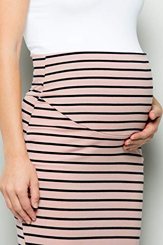 My Bump Maternity Skirt For Women - Comfort Stretch High Waisted Tummy Control Cotton Blend Midi Pencil Skirt Made In Usa Pink Navy X-Large #TOP6