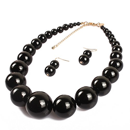 Kosmos-Li Large Style Big Imitate Pearl Strand Choker Necklace With Earrings Set #TOP4