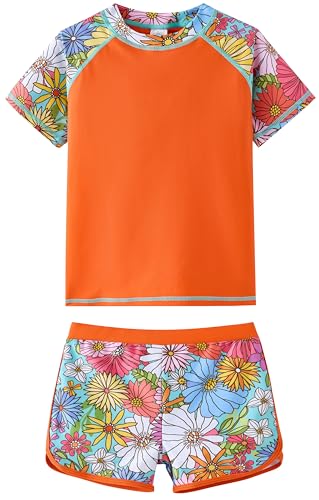 Image of UMELOK Girls Rash Guard Swimsuit Short Sleeve Bathing Suit Rashguard Sets