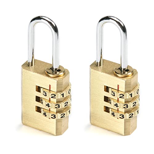 Image of 3 Digit Combination Padlock Solid Brass Padlock Heavy Duty Combination Lock Small 3 Rounds for Indoor and Outdoor Small Safety Luggage 2Pcs