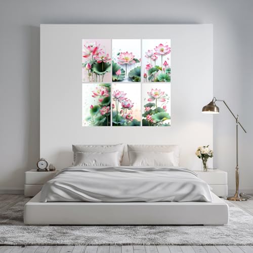 Image of SiddArtify Lotus Flower Wall Art Poster Print Set - Botanical Floral Decor for Bedroom Living Room Office - 12x18 inch Board Pack of 6