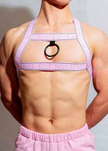 Mens Chest Harness Belt Elastic Shoulder Body Strap Cosplay Costume Halter Belt for Men Harness Belt Body Chest Elastic (Alphabet model2, pink)4