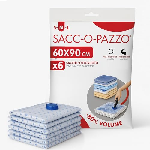 Lavatelli – 6 Sacs Sous-Vide 60x90 cm pour Couettes, Plaids et Vêtements | Grands Sacs Réutilisables avec Valve Universelle | Idéal pour Armoires, Déménagements et Changement de Saison