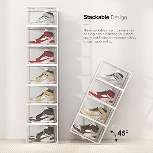SEE SPRING 6 Pack Shoe Storage Box, Clear Plastic Stackable Shoe Organizer for Closet, X-Large Shoe Containers Bins Holders for Display Sneaker Fit up to Size 14 (Black)