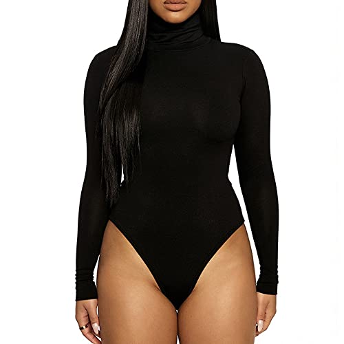 KOEMCY Damen Body Langarm Bodysuit Rollkragen Jumpsuit Elegant Schmal...