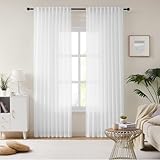 Melodieux Gardinen Kräuselband, Weiß Transparent Voile Vorhang für Wohnzimmer Weiß, 245×137cm (H×B) 2er Set