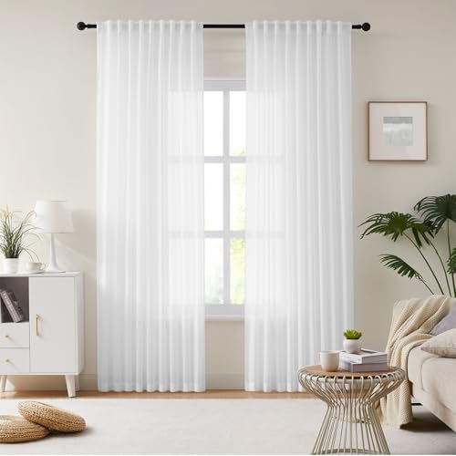 Melodieux Gardinen Kräuselband, Weiß Transparente Lichtfilterung...