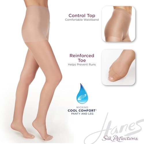 Image of Hanes Women's Silk Reflections Pantyhose Silky Sheer- Control Top- Reinforced Toe
