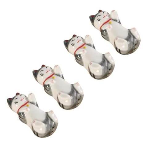 Vitbunana Ceramic Cat Chopstick Holder 4Pcs, Japanese Cute Chopstick Rests, Spoon Holder, Knife and Fork Holder, Pen Holder, Cute Cat Home Accessories (Grey) Cover