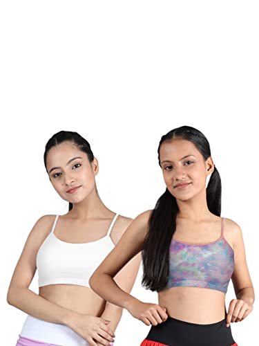 Image of DChica Cotton Uniform Beginners Bra for Girls, Non-Padded Full Coverage Seamless Non-Wired Gym Workout Bra with Adjustable Thin Strap, Slip-on Training Bra for Teenager