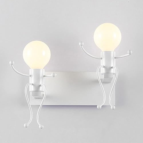 Vista 10 de Moderno retro creativo dibujos animados de hierro forjado lámpara de pared nórdico moderno pequeño Iron Man accesorios de iluminación LED sala