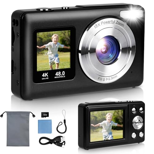 Appareil photo numérique 4K Ainiv compact 48MP double écran avec carte 32 Go