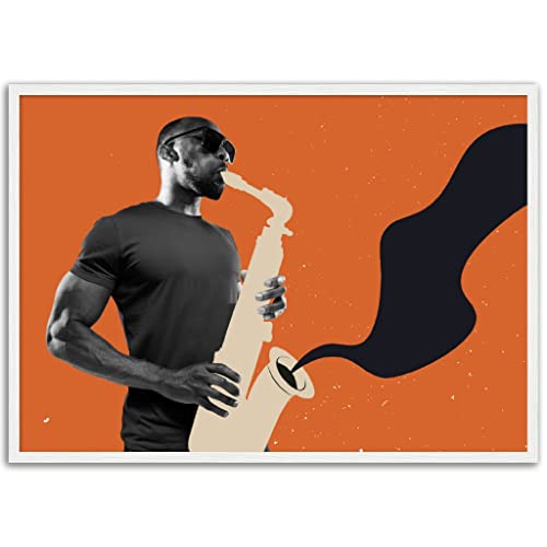 Tableau de musique trompette pour salon moderne cadre blanc