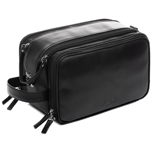 SID & VAIN® borsa toiletry vera pelle LOUIS borsetta necessaire Toilette pochette beauty case da Viaggio uomo donna nero prodotto artigianale